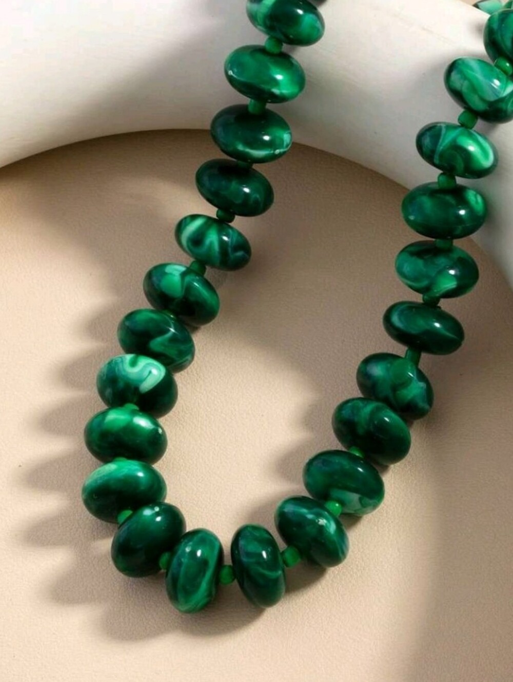 NEW! Stunning Green Marble Chunky Bead Statement Silver Necklace - Women Jewelry - Picture 4 of 5